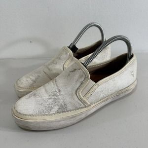 Frye Womens Slip On Leather Sneakers Shoes Size 7 Off White Color